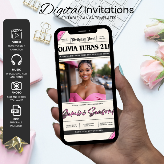 Gemini Birthday Trip Invite & Itinerary Template