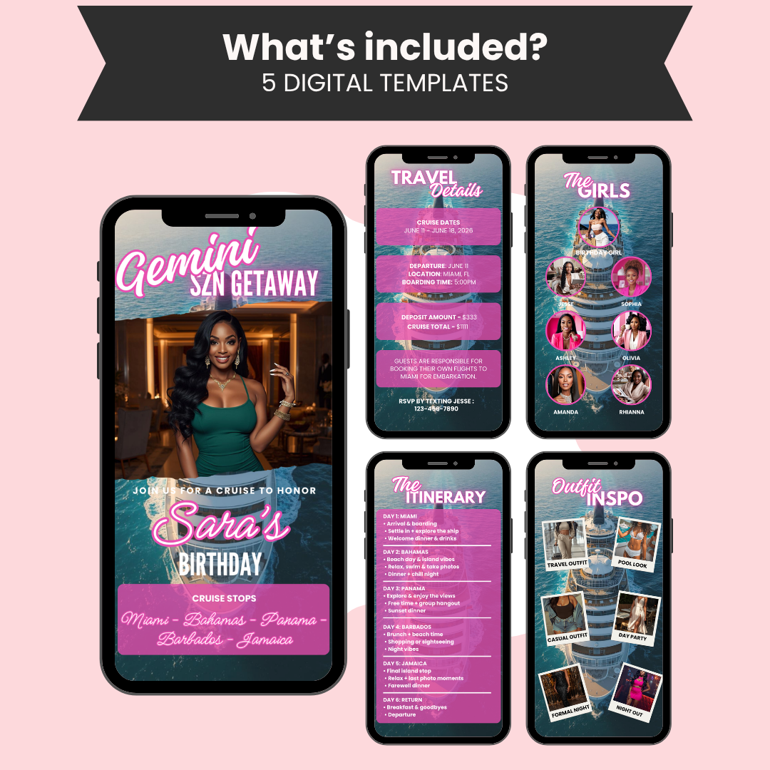 Gemini Cruise Birthday Invite & Itinerary Template