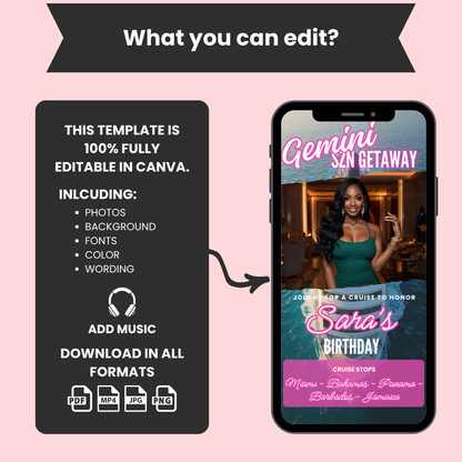 Gemini Cruise Birthday Invite & Itinerary Template
