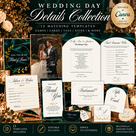 Emerald Green Wedding Details Templates Bundle