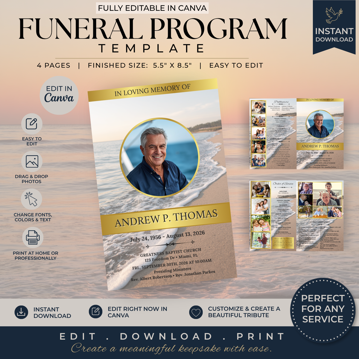 Beach Funeral Program Template