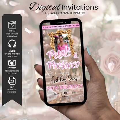 Petals and Prosecco Birthday Invitation