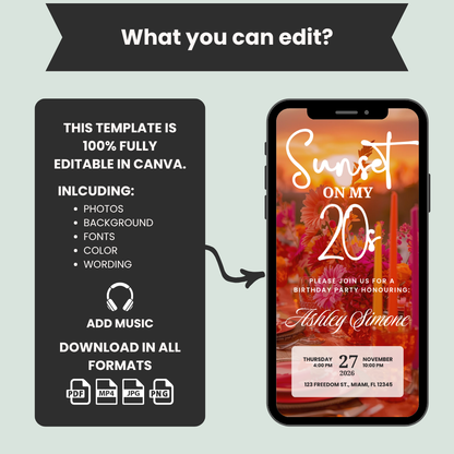 Sunset On My 20s Birthday Invitation