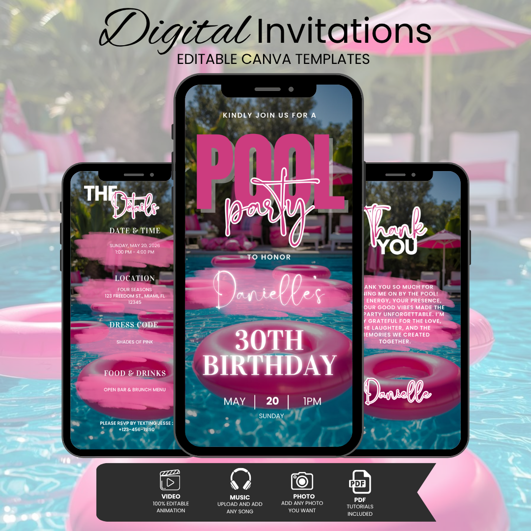 Pool Party Birthday Invitation Canva Template