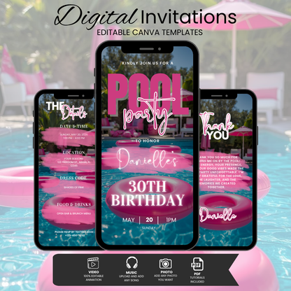 Pool Party Birthday Invitation Canva Template