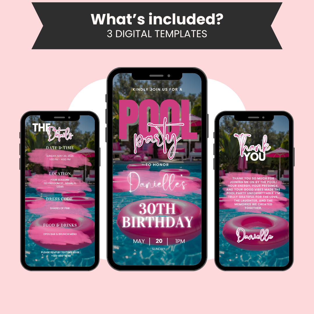 Pool Party Birthday Invitation Canva Template