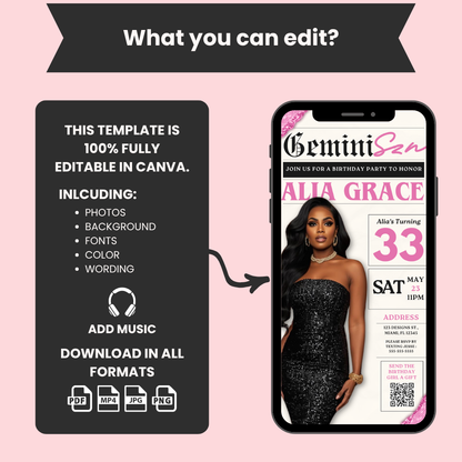 Gemini Birthday Newspaper Invite Template