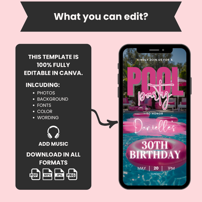 Pool Party Birthday Invitation Canva Template