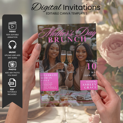 Mothers Day Brunch Invitation | Animated Magazine Cover Invite | Editable Canva Template | Brunch Party Flyer