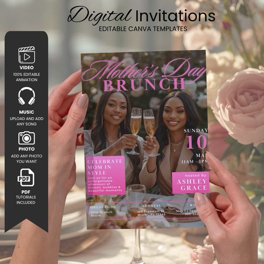 Mothers Day Brunch Invitation | Animated Magazine Cover Invite | Editable Canva Template | Brunch Party Flyer