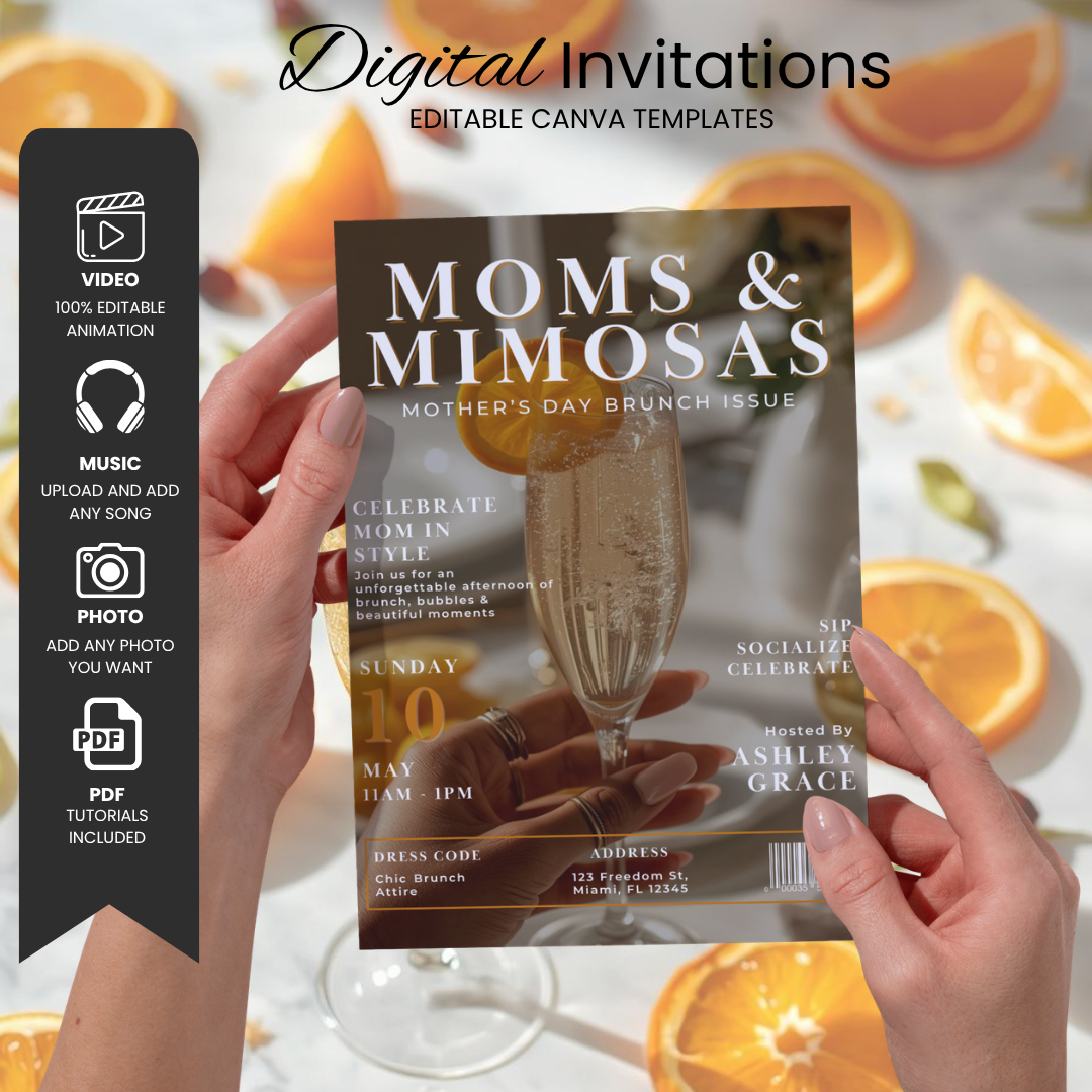 Moms & Mimosas  Mothers Day Brunch Invitation | Animated Magazine Cover Invite | Brunch Party Flyer