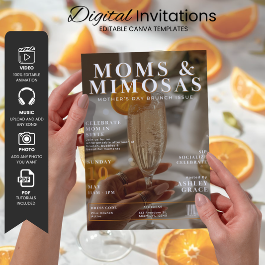 Moms & Mimosas  Mothers Day Brunch Invitation | Animated Magazine Cover Invite | Brunch Party Flyer