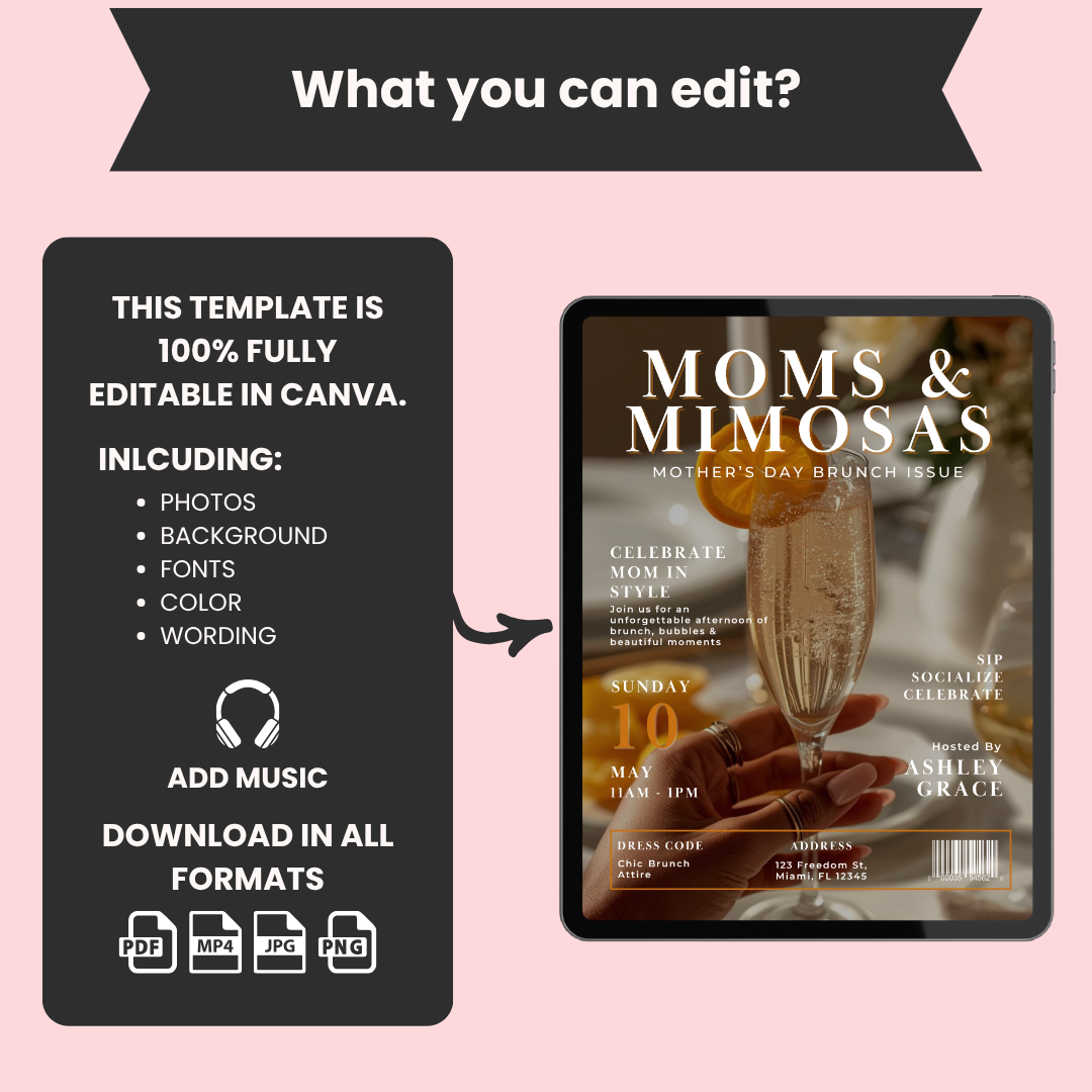 Moms & Mimosas  Mothers Day Brunch Invitation | Animated Magazine Cover Invite | Brunch Party Flyer