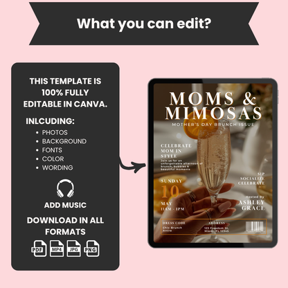Moms & Mimosas  Mothers Day Brunch Invitation | Animated Magazine Cover Invite | Brunch Party Flyer