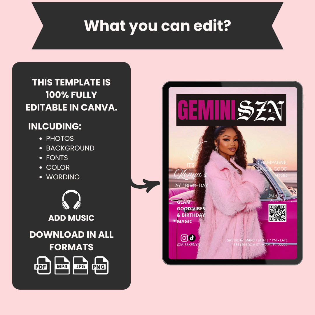 Gemini Birthday Magazine Cover Invite