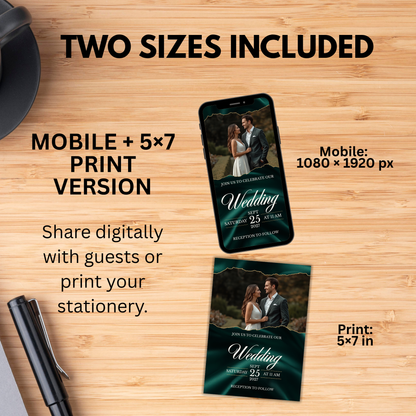 Emerald Green Wedding Invitation Suite