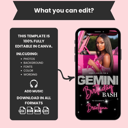 Gemini Birthday Invitation Template