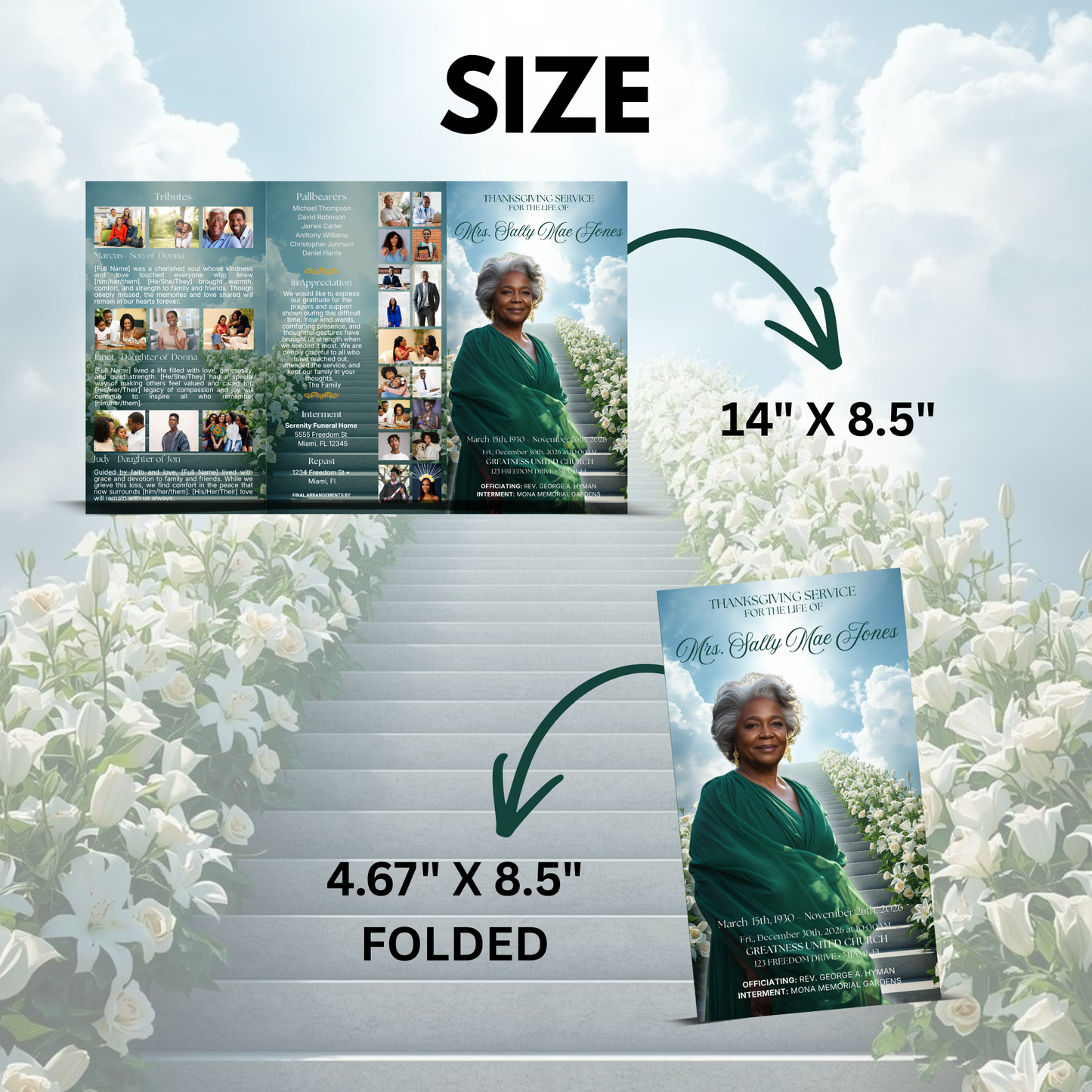 Green Funeral Trifold Pamphlet Memorial Bundle