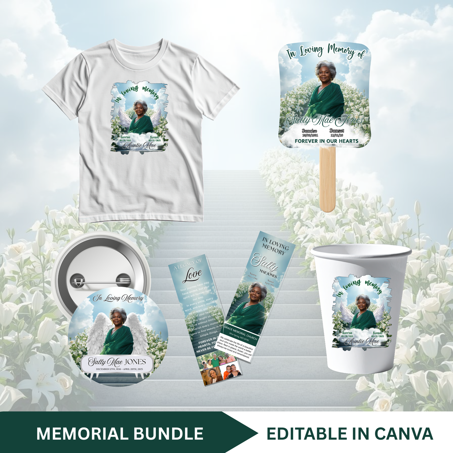 Green Funeral Trifold Pamphlet Memorial Bundle