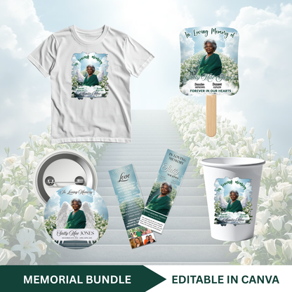 Green Funeral Trifold Pamphlet Memorial Bundle