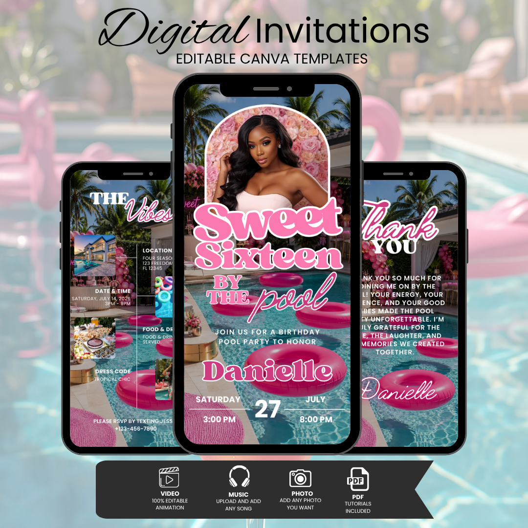 Sweet 16 by the Pool Party Invitation