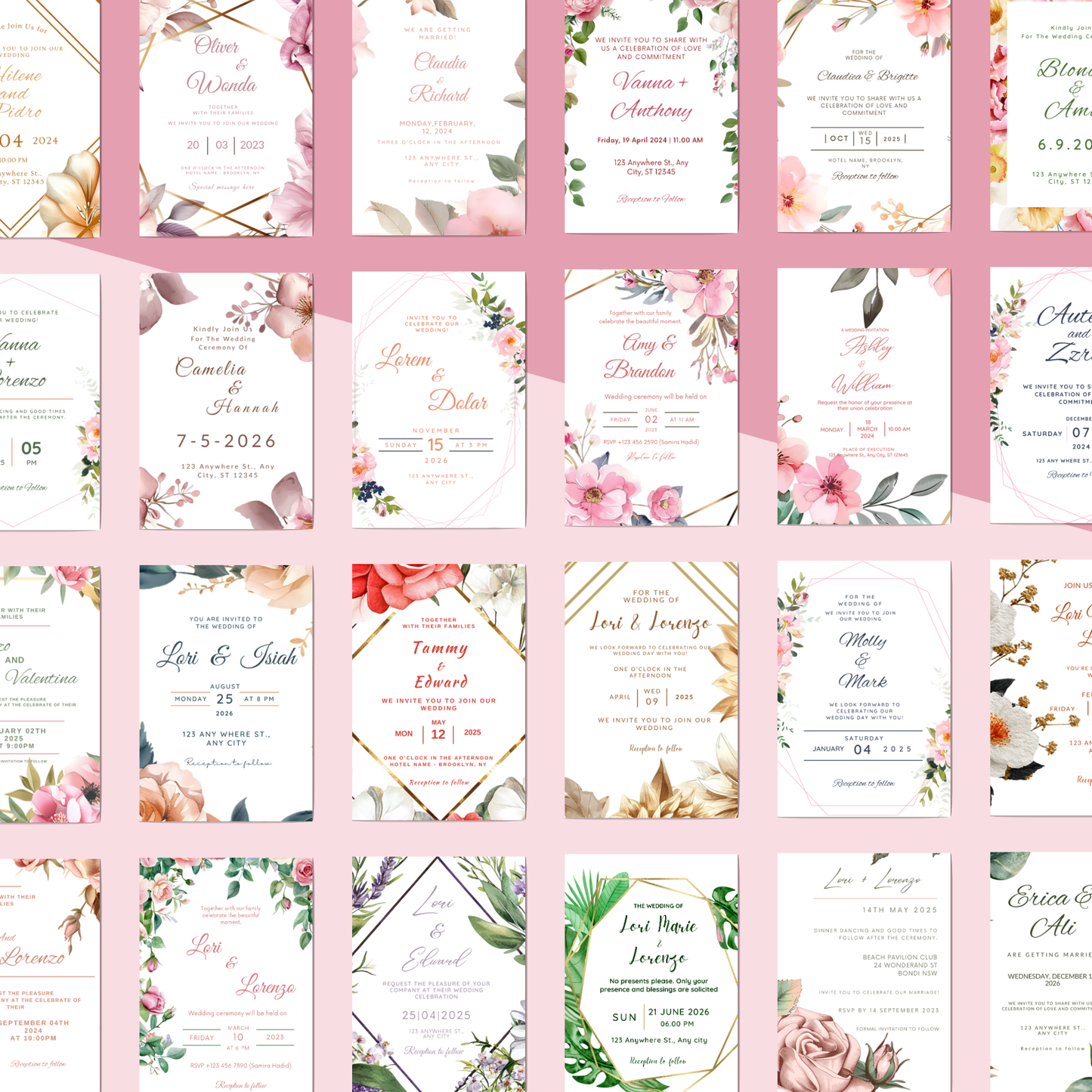 Floral Wedding Invitation Bundle Template