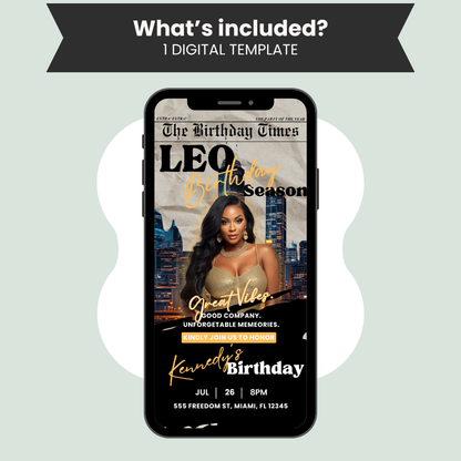 Leo Newspaper Birthday Invitation Template