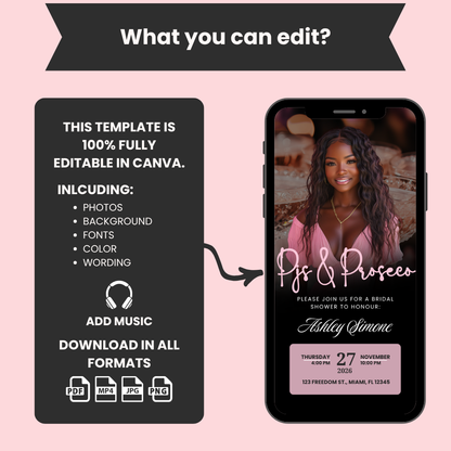 PJs and Prosecco Bridal Shower Invitation