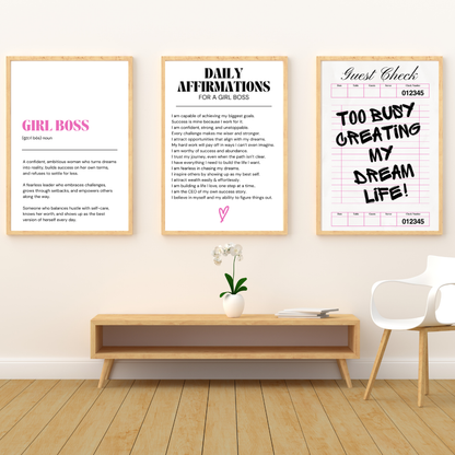 Daily Affirmations for Girl Boss Wall Print